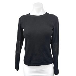 Tommy Hilfiger Black Cashmere Leather Trim Long Sleeve Pullover Sweater Top XS